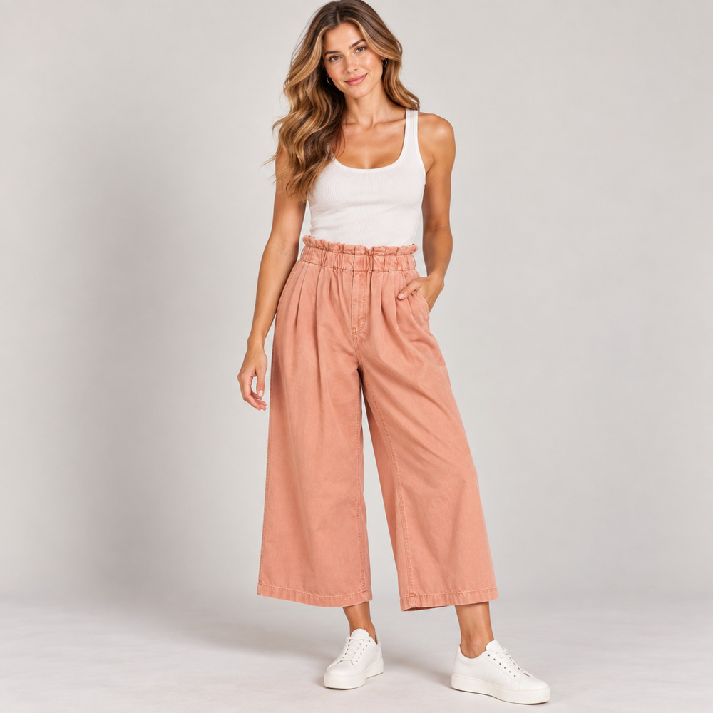 Anthropologie Pilcro Paperbag Cropped Wide Leg Pants S Peach High Rise
